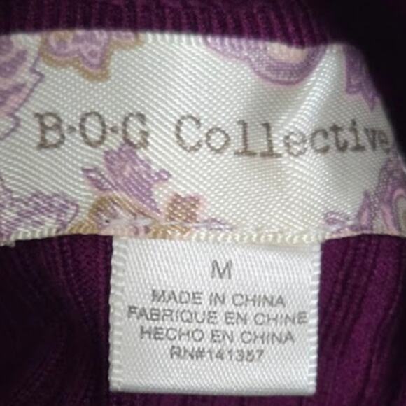 BOG Collection Ribbed Turtleneck Sweater Plum Purple Women’s M Puff Sleeve - Picture 7 of 7